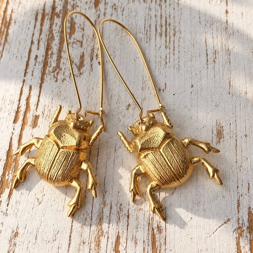 Beetle Earrings Summer Secret Garden Earrings Gold Bug