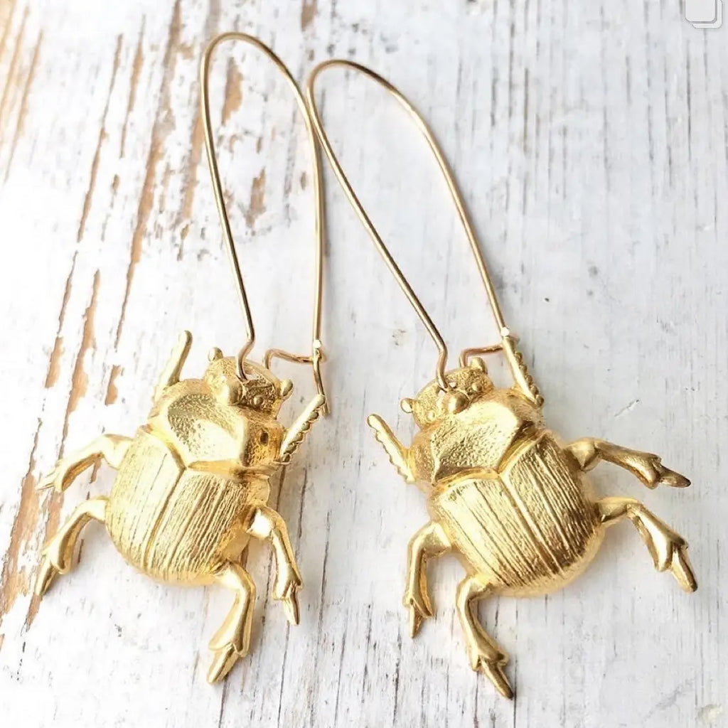 Beetle Earrings Summer Secret Garden Earrings Gold Bug